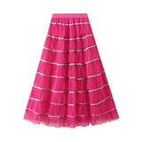 Sweet Lewd Mesh Splicing A Word Cake Skirt Women's Autumn And Winter New High-Rise Display Lean Long Dress 8073