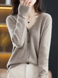 Wool Blended 2026 Autumn And Winter Women's New Loose V-Neck Solid-Color Short Top Knitted Cardigan Sweater Coat