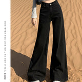 Black Wide-Legged Jeans Women's 2025 New High-Waisted Loose-Fitting Leg Horn Trousers Thin