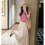 Summer Beautiful And T-Shirts Are A Beautiful And Beautiful Skinny Pink T-Shirt Broken Dress Two-Piece Woman