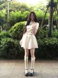 Korean Design-Sensitive White Wave Dot Dress Summer New Fresh Fold Design Slimming Skirt