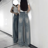 Vintage Straight Jeans Women Summer New Fat Sister Mm High-Rise Loose Thin Lazy Broad Leg Pants