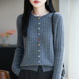 100% Pure Wool 2026 Autumn And Winter New Women's Loose Collar Twisting Buckle Bottom Top Knitted Open Shirt Coat