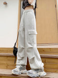 Drawstring New Retro Workwear Trousers Women 2025 Early Autumn High-Waisted Multi-Pocket Leisure High-Waisted Wide-Legged Trousers