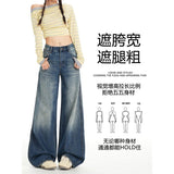 Vintage Blue-Legged Jeans Women 2026 New Summer High-Rise Loose Thin Babes Embroidered Straight Trousers