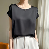 Silk Satin 2026 Spring And Summer Women's New Round Collar Temperament Jacket Large-Size Short-Sleeved T-Shirt Vest