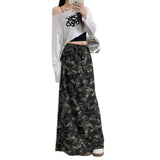 Vintage Camouflage Draw Straight Mid-Dress Women Autumn 2025 New Fashion Thin Hanging Hole Long Skirt