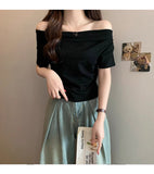 New Korean Version Of The Short Design Sense Of Niche Collar Slimming Short-Sleeved T-Shirt Women's Summer Top Hottie