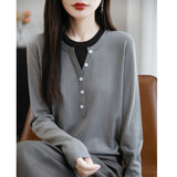 Wool Blending 2026 Autumn And Winter New Women Loose Round Collar And Fake Two-Piece Coat On The Bottom Of The Knitting Shirt