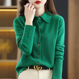 Wool Blended 2026 Autumn And Winter Women's New Loose Polo Collar Short Shirt Coat Knitted Open Shirt