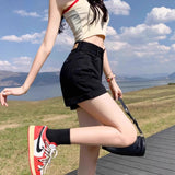 Black Denim Shorts Women Summer Thin 2025 New Large-Size High-Waisted Elastic Display Thin A-Word Broad-Legged Hot Pants