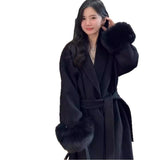 French Temperament Long Coat Women's Autumn And Winter Design Chic Hairy Sleeve Temperament Casual Wind Coat