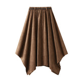 Vintage Deer-Skin Velvet Dress 2025 Autumn And Winter Design Feel Belt Irregular Skirt Swing High Waist Slim Dress 5018
