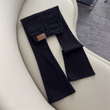 Black Plus Velvet Micro-Horn Jeans Women 2025 Autumn And Winter Trend New High-Rise Slim Slim Elastic Trumpet Pants