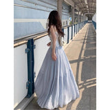 French Gentle Design Pressure Folded Skirt Light Purple A-Sword Dress Women's Summer High-Waisted Big Swing Skirt Dress