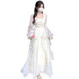 Temperament Dress With Lotus Leaves Side Fairy Gas Dress Dress White Long-Sleeved Seaside Beach Dress