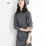 Wool Blended 2026 Autumn And Winter New Lady Body Half-High Collar Solid Color Long Bottom Knitted Sweater Dress