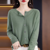 Line Ready-Wear 100% Pure Wool 2026 Autumn And Winter New Women's Short Collar Loose Knitted Cardigan Sweater Jacket