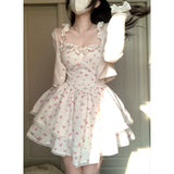 French Milk Breed Flowers Hanging Dress Women's Early Spring And Summer High-End Short Dress Chic To Receive Waist Milk Sweet Dress Gentle