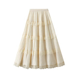 Lace Mesh Splicing Half Skirt Women's Spring Dress New Super Fairy A Word Thin Medium Long Cake Skirt 9106