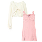 Open-Fork Sling Dress Women Spring And Autumn 2026 New Sweet Pure Desire To Slim Skinny Bow Bottom Skirt