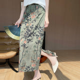 Silk Satin 2026 Summer Women's New New Chinese Style High Waist Long Open Skirt Pendant Half-Body Skirt