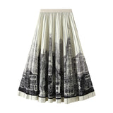 Striped Print Geometric Skirt Women Spring New Thin Tight Waist Swing 100 Folds Long 2125