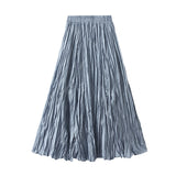 Light Luxury Light Pressure Folded Skirt Women's Spring And Autumn New Station Big Swing Thin Folded A Skirt 0323