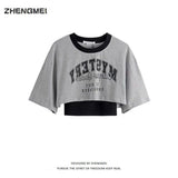 Vintage Trend Letter Print Two Sets Of Short-Sleeved T-Shirts Spice Girls Jazz Dance Loose Outer Wear Burqa Woman