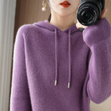 Wool Blended 2026 Autumn And Winter Women's New Korean Version Of Loose Hoodie Hoodie Solid Color Knitted Bottom Hoodie