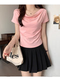 New Korean Version Of The Short Design Sense Of Niche Collar Slimming Short-Sleeved T-Shirt Women's Summer Top Hottie