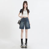 Vintage High-Waisted Denim Shorts Women Summer Small Loose Thin Trousers A Word Straight Five-Point Pants