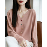 Wool Blending 2026 Autumn And Winter New Women's Loose Round Collar Buckle Solid Color Wear Bottom Knitting Jacket
