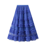 High-End Heavy Industry Lace Cake Skirt Long Skirt Sweet Wind High Waist Wood Ear Net Yarn Skirt 1276
