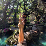 Tyrand Island Holiday Dopamine Long Skirt Yellow Strapped Tector-Meared Shirt Print Hip Skirt Two-Piece