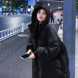 Black Down Cotton Suit Mid-Long 2025 Winter New Korean Version Of Loose Small Thick Cotton Coat