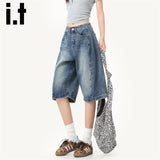 Vintage Blue Denim Shorts Women 2025 Summer Trend With New Thin Scissors Five-Point Trousers