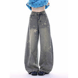 Star Ya Meng Printed Wide-Legged Jeans Women's Spring And Autumn New Slack Retro Scimits-On Thin Drag Trousers