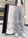 Drawstring New Retro Workwear Trousers Women 2025 Early Autumn High-Waisted Multi-Pocket Leisure High-Waisted Wide-Legged Trousers