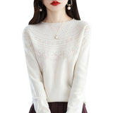 Line Ready-To-Wear Seamless 100% Pure Wool 2026 Autumn And Winter Women's Round-Neck Edge Hollow Short Bottom Knitted Sweater