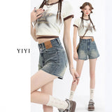 High-Waisted Denim Shorts Women 2025 Summer New Hot Babes Yellow Mud Design Sense Thin A Word Straight Hot Pants