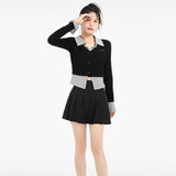 College Style Black Fake Two T-Shirt Women 2026 Spring Slimming Shirt Long-Sleeved Top