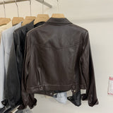 Small Man Collar Leather Women's Short Coat 2026 Spring Design Locomotive Pedal PU Leather Jacket Wind Coat