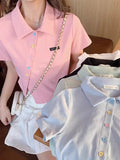 Polo Shirt Short-Sleeved T-Shirt For Girls Summer Small Man With Slimming Design Sense Niche Collar Short Top