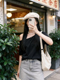 Slanted Shoulder White Leak Shoulder Short Sleeve Woman 2026 Summer Loose Lazy Slackness Feel Shoulder T-Shirt Irregular