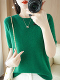 Wool Blended 2026 Autumn And Winter Women's New Loose Round-Neck Short-Case Small Design Short-Sleeved Top Knitwear Shirt