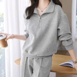 Casual Texture Sportswear Two Sets Of 2025 Autumn And Winter New Simple Collar Collar Trousers Women's Set