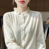 New Silk Velvet 2026 Spring And Summer New Women's Short Wooden Ear Half-High Tie Wnitted Shirt Knitted Bottom Shirt Top