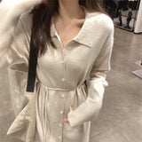 Thirteen Lines Of Early Autumn Dress Long Sleeves Thin Knitted Skirt French Long Sweater Skirt Polo Tie Dress
