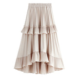 Half-Dress Woman Autumn A Word Folded Skirt New Front Short And Then Long Lotus Leaf Side Irregular Cake Skirt 8229